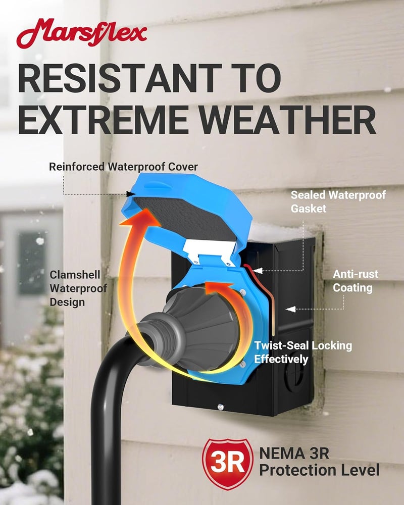 Marsflex 50 Amp Generator Inlet Box, Pre-Drilling NEMA SS2-50P Power Inlet Box for 125/250 Volt, 12500 Watts Generator Power Inlet Box, Weatherproof Outdoor Use with LED Power Indicator, ETL Listed - Image 3